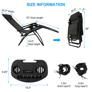 Black Sunloungers Recliner Set of 2, Zero Gravity Reclining Sun Lounger, Reclining Patio Garden Chairs Foldable Loungers With Cup Phone Holder Head Pillow, Perfect for Outdoor Patio Deck Poolside TapClickBuy