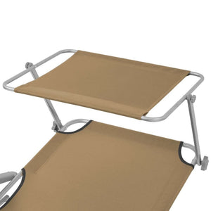 Folding Sun Lounger with Canopy Steel Taupe TapClickBuy