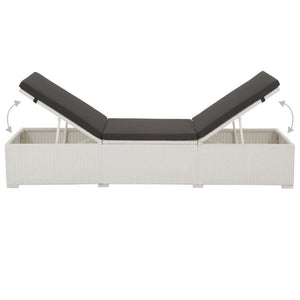 Sun Lounger with Black Cushion Poly Rattan White TapClickBuy