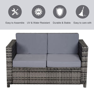 2-Seater Weather Resistant Outdoor Garden Rattan Sofa Chair Grey TapClickBuy