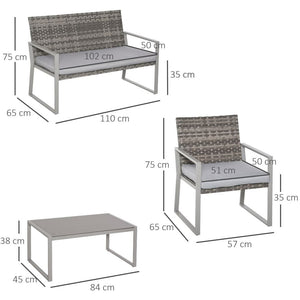 4-Piece Outdoor Garden Rattan Seating Furniture Set Grey TapClickBuy