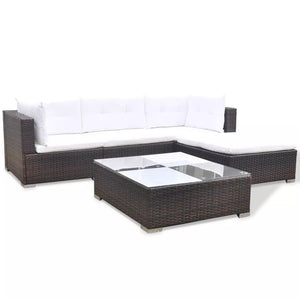 5 Piece Garden Lounge Set with Cushions Poly Rattan Brown TapClickBuy