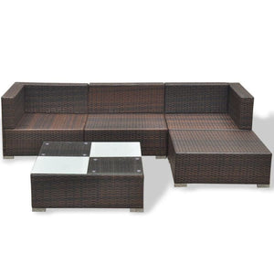 5 Piece Garden Lounge Set with Cushions Poly Rattan Brown TapClickBuy