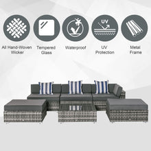 Load image into Gallery viewer, 6 PC Rattan Sofa Coffee Table Set Sectional Wicker Weave Furniture for Garden Outdoor Conservatory w/ Pillow Cushion Grey TapClickBuy
