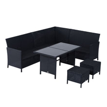 Load image into Gallery viewer, 6PC Garden Rattan Corner Dining Sofa 7-seater Wicker Table Foot Stool - Black TapClickBuy