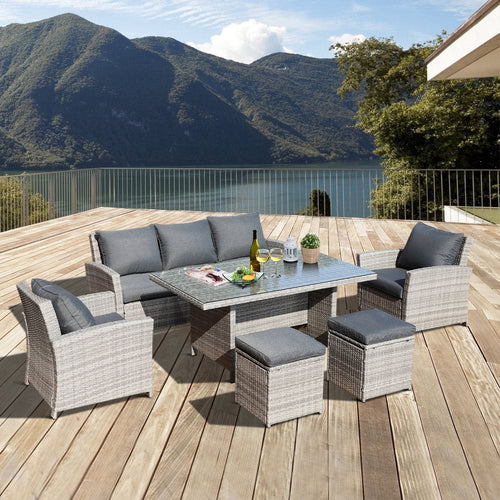 6Pcs Rattan Dining Set Sofa Table Footstool Outdoor w/ Cushion Garden Furniture TapClickBuy