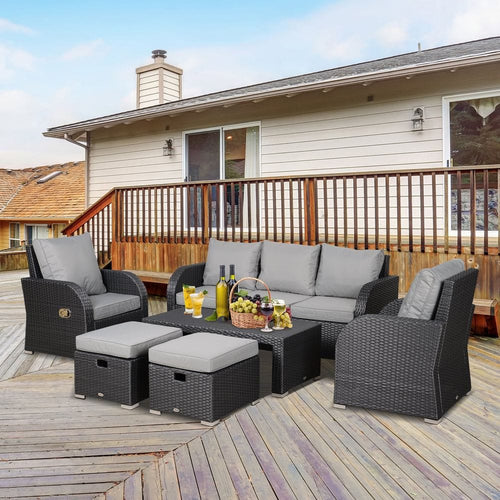 7-Seater Outdoor Garden Rattan Furniture Set w/ Recliners Grey TapClickBuy