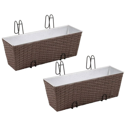 Balcony Trapezoid Rattan Planter Set 50 cm 2 pcs Brown TapClickBuy