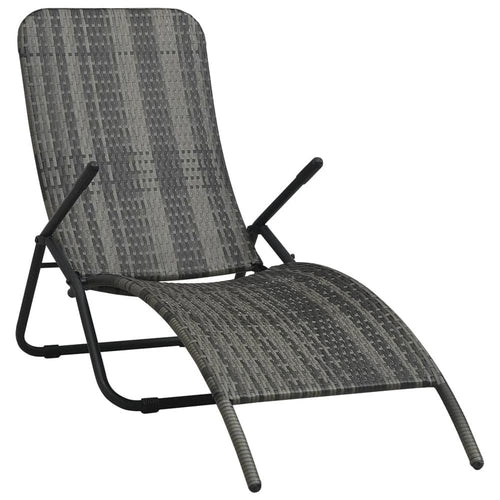 Folding Sun Lounger Poly Rattan Grey TapClickBuy