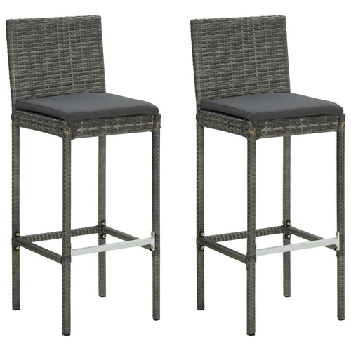 Garden Bar Stools with Cushions 2 pcs Grey Poly Rattan TapClickBuy