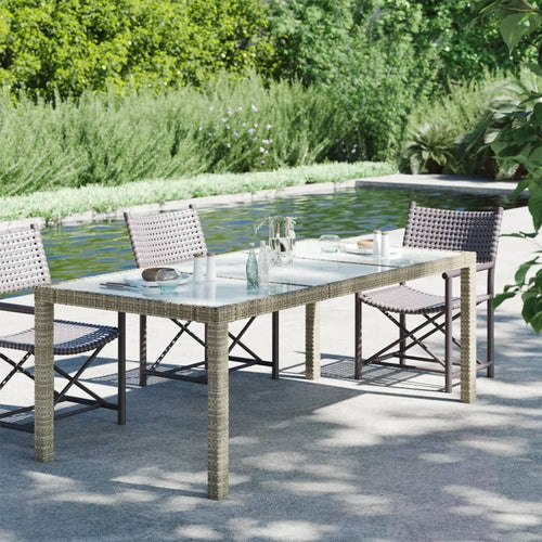 Garden Table 190x90x75 cm Tempered Glass and Poly Rattan TapClickBuy