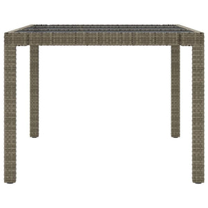 Garden Table Grey 190x90x75 cm Tempered Glass and Poly Rattan TapClickBuy