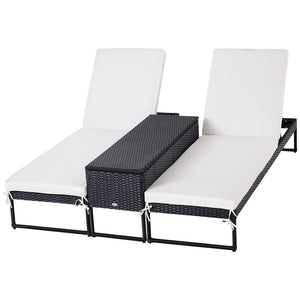 PE Rattan 2-Seat Outdoor Garden Sun Lounger Set w/ Table Black TapClickBuy