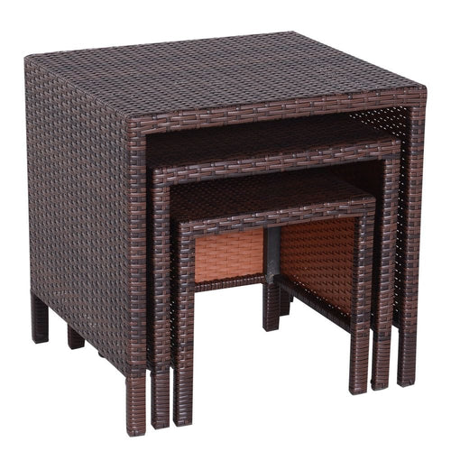 Rattan Nesting Table Set Three Piece Stacking Coffee Side Garden Outdoor TapClickBuy