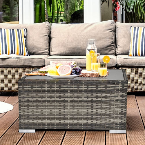 Rattan Wicker Patio Coffee Table Ready to Use Outdoor Furniture Suitable for Garden Backyard Deep Grey TapClickBuy