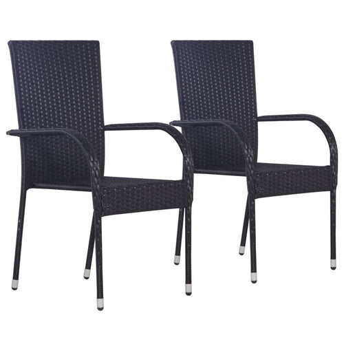 Stackable Outdoor Chairs 2 pcs Poly Rattan Black TapClickBuy