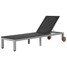 Load image into Gallery viewer, Sun Lounger with Wheels Poly Rattan Black TapClickBuy