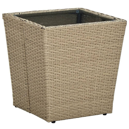 Tea Table Beige 41.5x41.5x44 cm Poly Rattan and Tempered Glass TapClickBuy